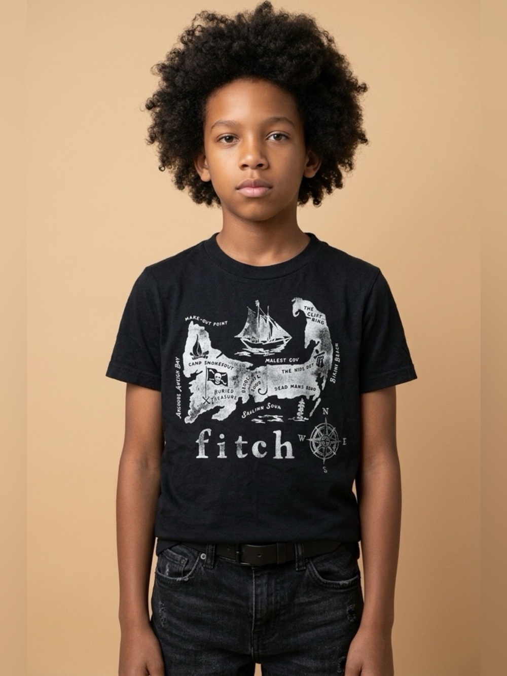 Abercrombie Kids Boys Black Pirate Map Graphic Tee Size M